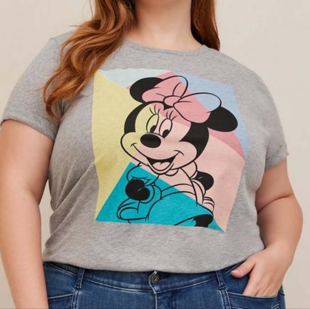 DISNEY MINNIE MOUSE COTTON MODAL SLUB ROLLED SLEEVE GRAPHIC TOP